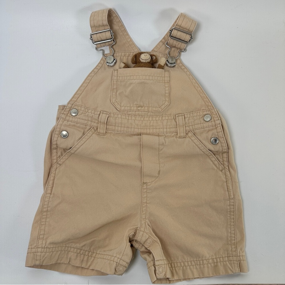 VTG Gymboree Monkey Pocket Pal Tan Khaki Shorts Shortalls Overalls 6-9 months